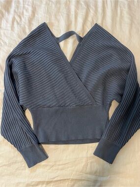 Love Tree Ribbed Wrap Pullover in Slate Blue-Gray